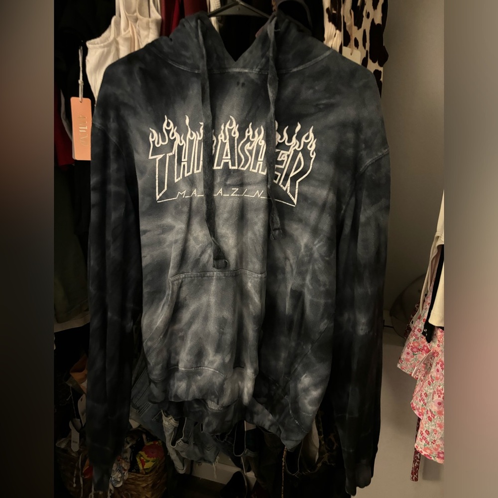 Thrasher Black Hoodie with Flame Design